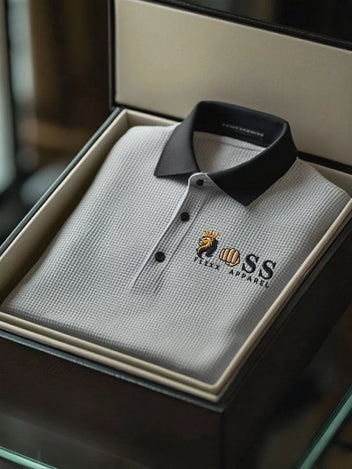 Men's Business Style Letter Printed Waffle Casual Short Sleeve POLO Shirt