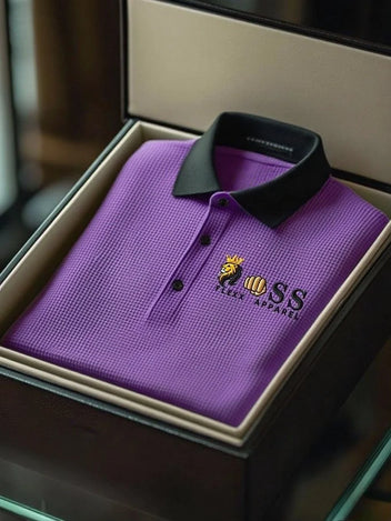 Men's Business Style Letter Printed Waffle Casual Short Sleeve POLO Shirt