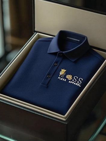 Men's Business Style Letter Printed Waffle Casual Short Sleeve POLO Shirt