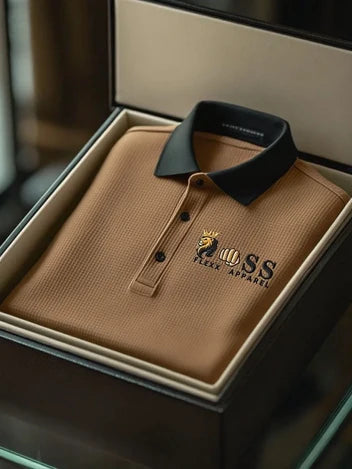 Men's Business Style Letter Printed Waffle Casual Short Sleeve POLO Shirt