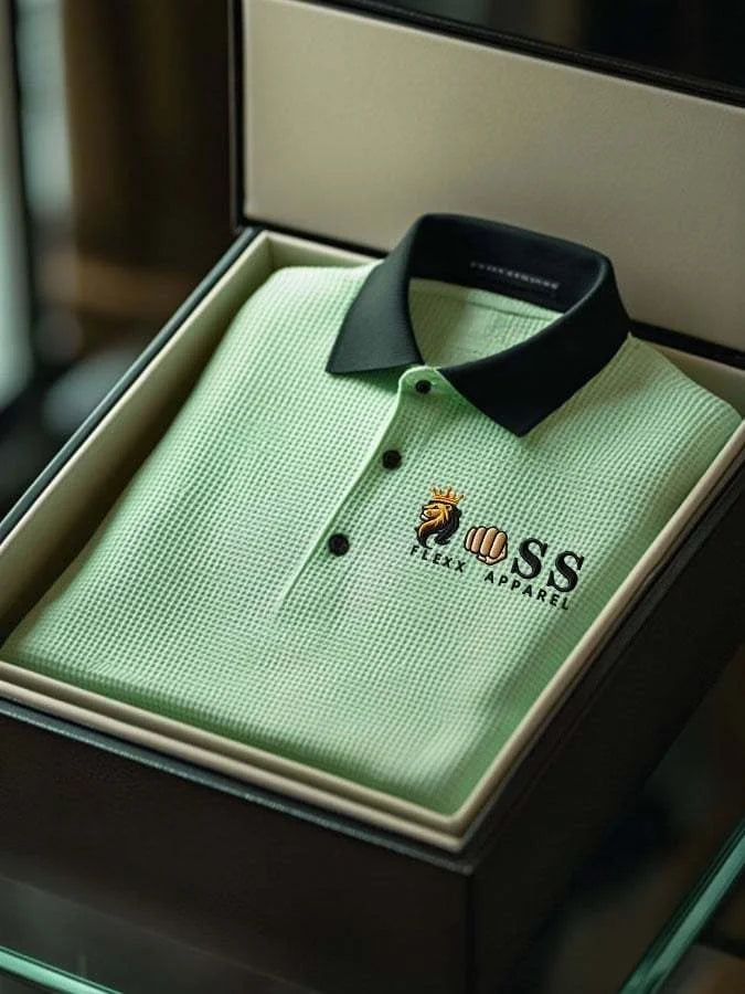 Men's Business Style Letter Printed Waffle Casual Short Sleeve POLO Shirt