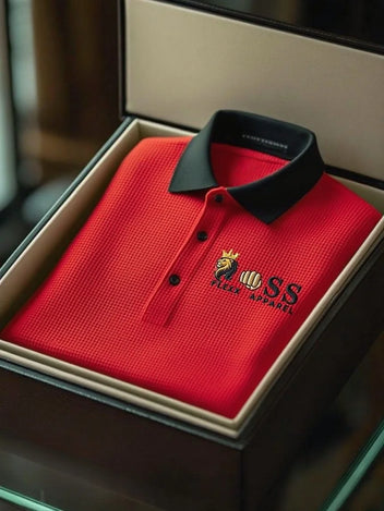 Men's Business Style Letter Printed Waffle Casual Short Sleeve POLO Shirt