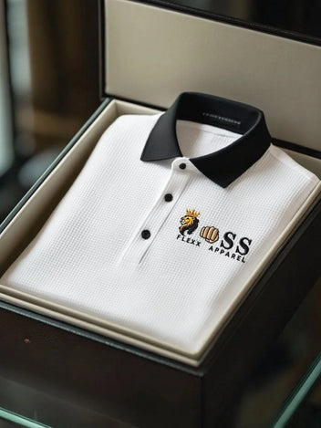 Men's Business Style Letter Printed Waffle Casual Short Sleeve POLO Shirt