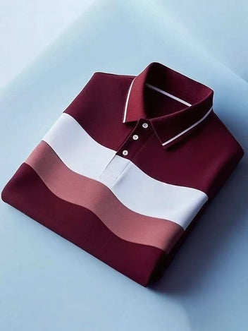 Men's Classic Business Plaid Polyester Short Sleeve Polo Shirt