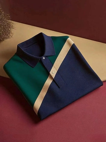 Men's Classic Business Button Short Sleeve Polo Shirt Polyester Loose Fit