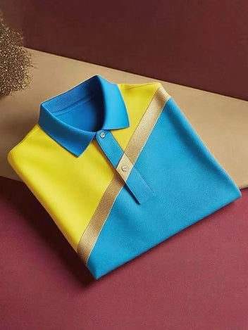 Men's Classic Business Button Short Sleeve Polo Shirt Polyester Loose Fit