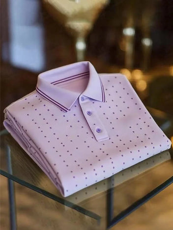 Men's Classic Business Short Sleeve Polo Shirt Polyester Plaid Loose Fit