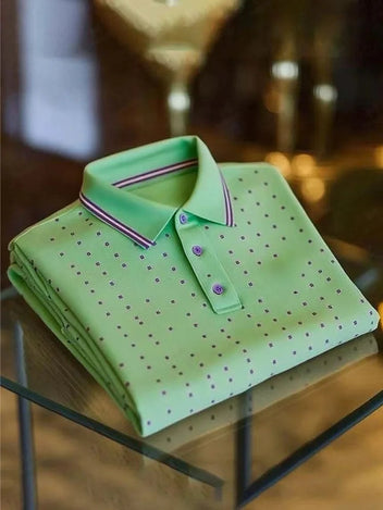 Men's Classic Business Short Sleeve Polo Shirt Polyester Plaid Loose Fit