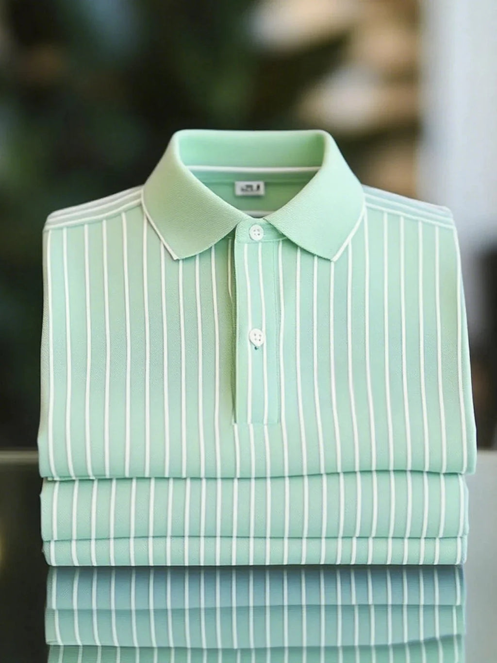 Men's Classic Business Short Sleeve Polo Shirt Polyester Striped Loose Fit