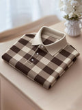 Men's Business Casual Plaid Button-Down Short Sleeve Polo Shirt