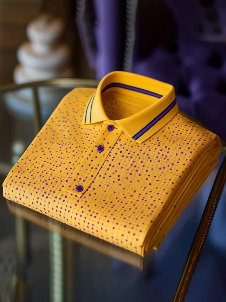 Men's Classic Business Logo Button Short Sleeve Polo Shirt