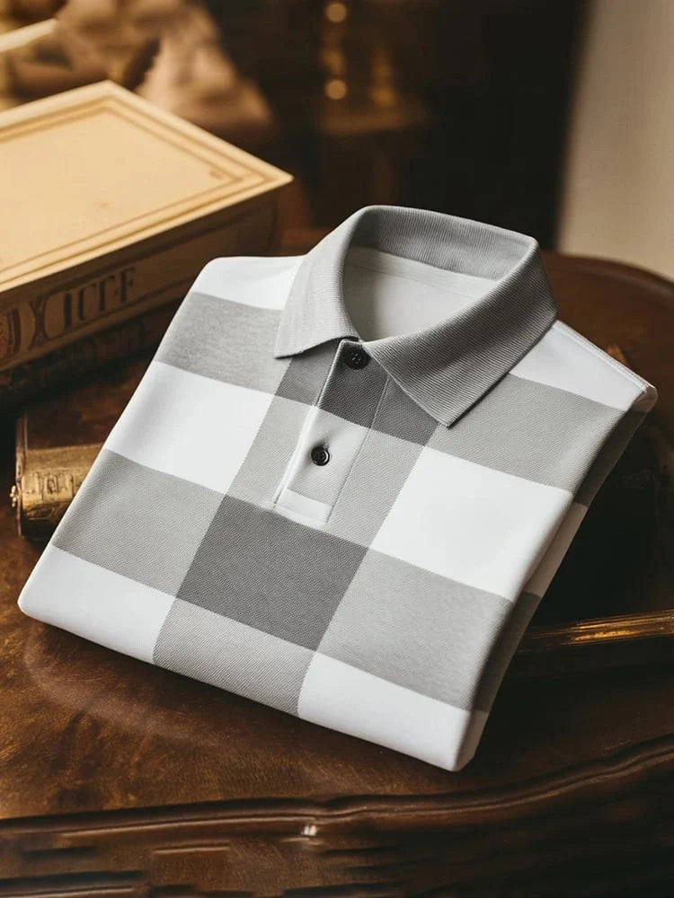 Men's Classic Business Logo Button Short Sleeve Polo Shirt